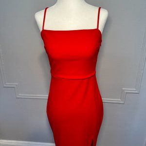 Fitted Express Red Midi Dress with Slit